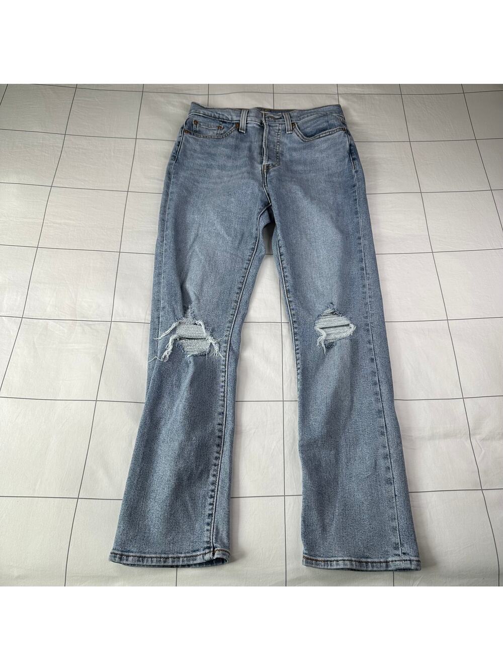 Levi's Jeans Women 28 Blue Wedgie Straight Leg Distressed Ripped Knee Button Fly
